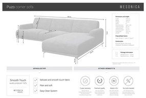 Svetlosivá rohová pohovka MESONICA Puzo, pravý roh