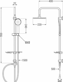 Mexen sprchový set T40 s hornou hlavicou 22 cm, biela, 798404093-20