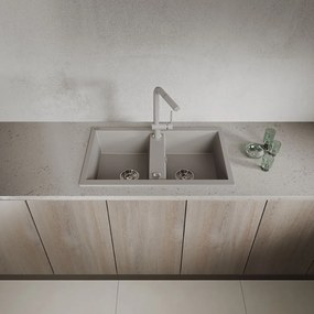 Laveo Barbados, 2-komorový granitový drez 780x480x185 mm, šedá, LAV-SBB_520T