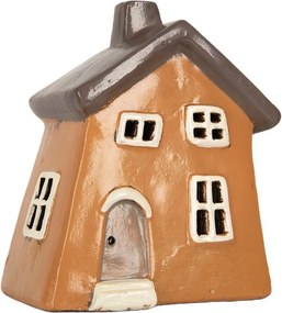 Oranžový keramický svietnik na čajovú sviečku domček Village - 18*13*20 cm