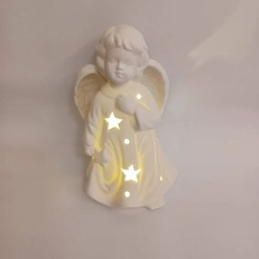 DECOLED Keramický anjel s hviezdou v ruke, 9,3 x 7,6 x 14,9 cm, teplá biela, 3xLR44