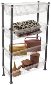 Orion Úzka komoda s košíkmi, regál, 4 police, transparentná, SLIM-INVA