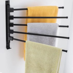 Nástenný vešiak na uteráky AMY - 5 ramenný - čierny matný