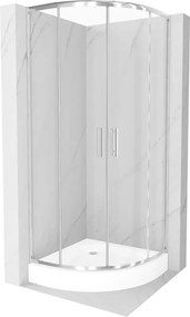 Mexen Rio sprchovací kút polkruhový 90 x 90 cm, transparentný, chróm + sprchová vanička, biely - 863-090-090-01-00-4710