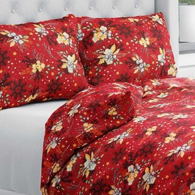 Biante Bavlnené posteľné obliečky Sandra SA-714 Vianočné cezmíny na červenom Jednolôžko 140x200 a 70x90 cm
