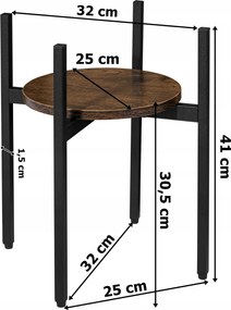 Okrúhly stojan na kvety TAYLOR ⌀ 32 cm, rustikálne hnedá/čierna