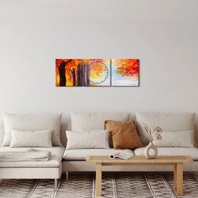 Obraz - Olejomaľba, farebná jeseň (s hodinami) (90x30 cm)