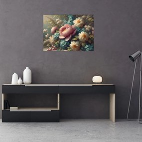 Sklenený obraz - Zátišie s kvetmi - maľba (70x50 cm)