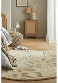 Béžový vlnený okrúhly koberec ø 160 cm Leaf - Flair Rugs