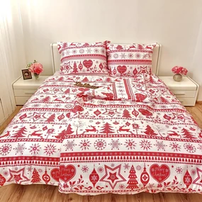Obliečky bavlnené Vianočné obliečky Christmas červené TiaHome - 1x Vankúš 90x70cm, 1x Paplón 140x200cm