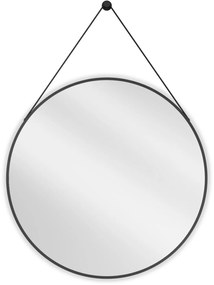 Mexen String, okrúhle kúpeľňové zrkadlo na pásiku 80 cm, farba rámu čierna matná, 9854-080-080-000-70