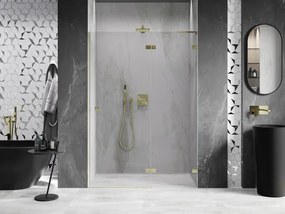 Mexen, Mexen Lunar L výklopné pravé sprchové dvere 130 cm, transparentné, brúsené zlaté - 834L-130-000-55-00-P