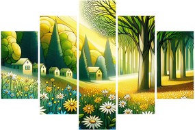 Obraz - Dedina v žlto-zelenej (150x105 cm)