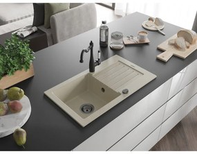 Mexen Pablo, granitový drez 752x436x161 mm, 1-komorový a drezová batéria Carla, béžová, 6510-69-670700-70