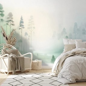 Samolepiaca fototapeta hmlistý les v pastelových tónoch