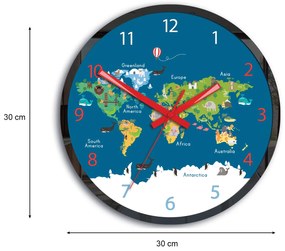 Detské nástenné hodiny Mapa sveta