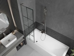 Mexen Next L, 1-krídlová vaňová zástena 50 x 150 cm, 6mm číre sklo-čierny vzor, chrómový profil, 895-050-000-03-77-01