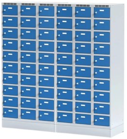 Alfa 3 Šatníková skrinka S6 na sokli s úložnými boxami, 30 boxov, 1920 x 900 x 500 mm, otočný zámok, sivé dvere