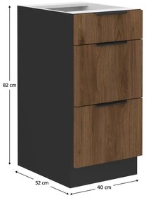 Dolná kuchynská skrinka Monzesa 40 D 3S BB (orech okapi + čierna) . Vlastná spoľahlivá doprava až k Vám domov. 1096940