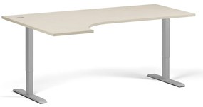 Rohový výškovo nastaviteľný stôl, 180x120 cm, 2 motory, L/P, sivá podnož, breza