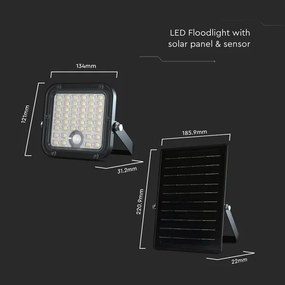 LED stmievateľný solárny reflektor so senzorom LED/10W/3,7V 4000/6000K IP65 + DO