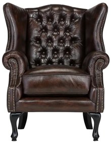 furniture-nabytek.cz - Kreslo ušák Chesterfield Pittsfield z pravej kože, hnedé – 89×79×104 cm