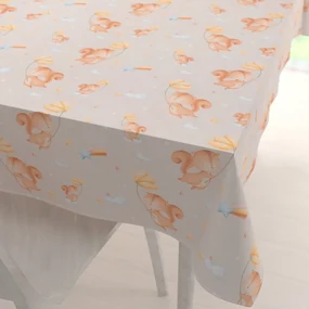 Biante Detský bavlnený obdĺžnikový obrus Sandra SA-525 Veveričky s kvietkami na sivobéžovom 60x100 cm