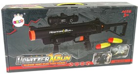 LEAN TOYS Puškový granátomet s baterkou, rakety - čierna