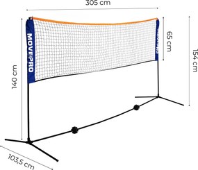 MOVEPRO Univerzálna sieť 3v1 305×140 cm – nastaviteľná, prenosná badminton/volejbal/tenis