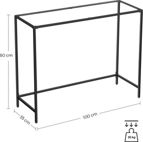 Konzolový stolík sklenený s kovovým rámom, čierny