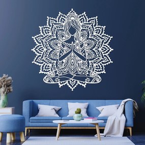 SENTOP | Drevená mandala joga žena – moderný 3D obraz na stenu do obývačk | SENTOP HDF0511