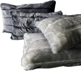 Šedý chlpatý vankúš Tiara s bielymi pruhmi - 30 * 50 * 15cm