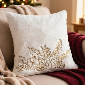 CHLPATÁ VIANOČNÁ DEKORAČNÁ OBLIEČKA NA VANKÚŠ TWIG 45X45 CM BIELA