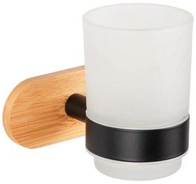 Samodržiaci sklenený téglik na zubné kefky v čiernej a prírodnej farbe Orea Bamboo – Wenko