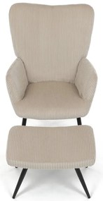 Relaxačné kreslo ušiak s taburetom ROYAL — kov, menčester, béžová
