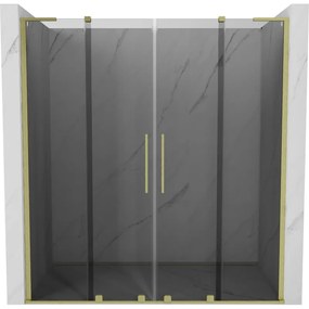 Mexen Velar L Duo, posuvné sprchové dvere do otvoru 180 cm, 8mm šedé sklo, zlatá matná, 871-180-003-42-55