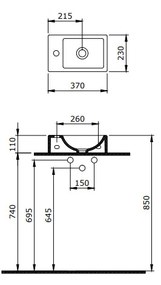 BOCCHI Milano Mini - Umývadielko 370x230 mm, bez prepadu, biela lesklá