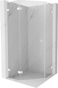 Mexen Lunar, L päťuholníkový sprchový kút naklápací doľava 100 x 100 cm, 8mm číre sklo, biely profil, 831L-100L-100P-20-00-L