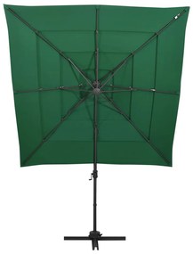 vidaXL 4-stupňový slnečník s hliníkovou tyčou zelený 250x250 cm