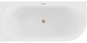 Mexen Gia, voľne stojaca rohová vaňa, drážkovaná, pravá, 150 x 75 cm, biela lesklá, medená matná, 52701507500P-65