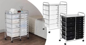 Mobilný úložný vozík s 15 zásuvkami, rôzne farby, čierny