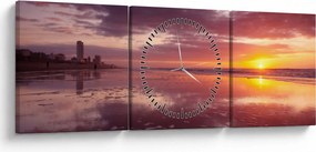 Obraz - Pláž pri západe slnka (s hodinami) (90x30 cm)