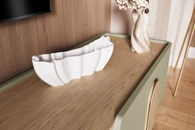 TV stolík Amilio 220 cm so zásuvkou - eukalyptus / dub baltic dune / úchytky dub prírodný