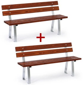 Vonkajšia lavička WOODY s operadlom 1+1 ZADARMO, zinková, 1500 mm, mahagón tmavý