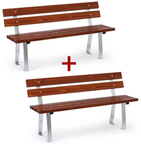 Vonkajšia lavička WOODY s operadlom 1+1 ZADARMO, zinková, 1500 mm, mahagón tmavý