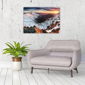 Sklenený obraz - Zimná horská panoráma (70x50 cm)