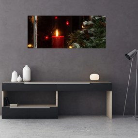Obraz - Žiariaca vianočná sviečka (120x50 cm)