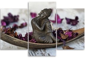 Obraz na plátně třídílný Buddha Zen Květiny Fialová - 120x80 cm