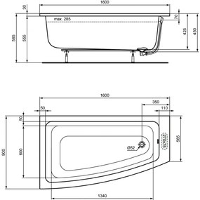 Ideal Standard i.life - Rohová vaňa ľavá 1600x900 mm, s prepadom, biela T476801
