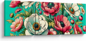 Obraz - Kvety na modrom pozadí (s hodinami) (90x30 cm)